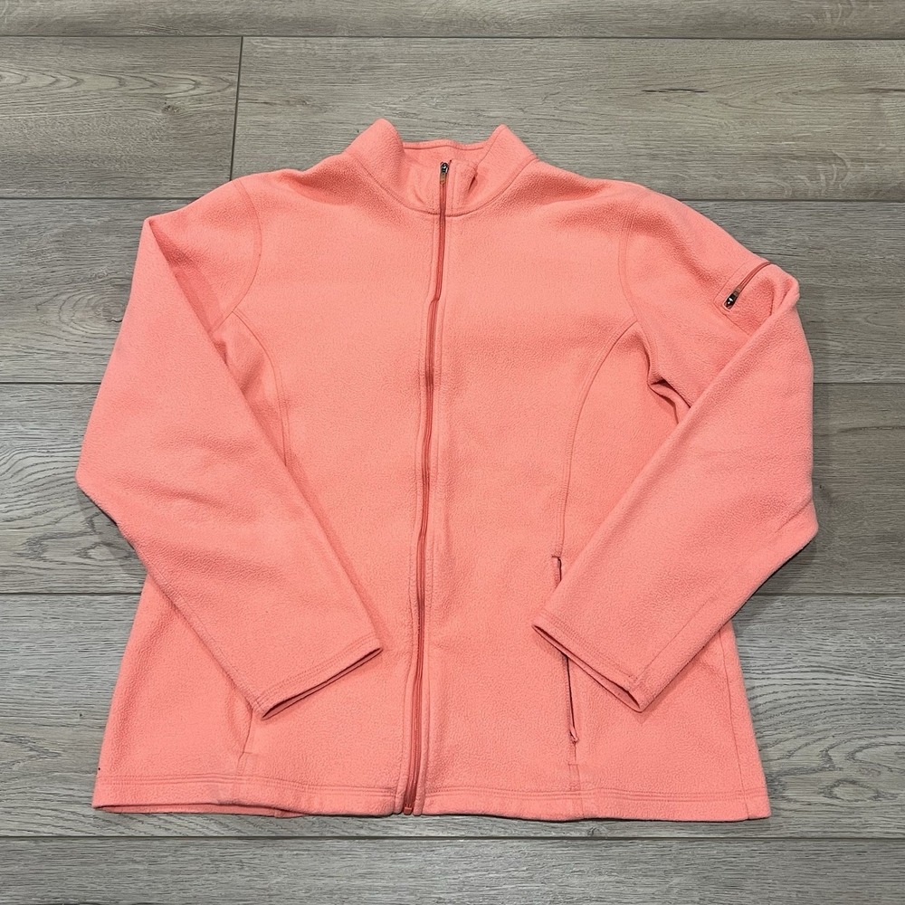 LL Bean Sweater Womens Adult Large Orange Fleece Outdoors Full Zip Casual Ladies